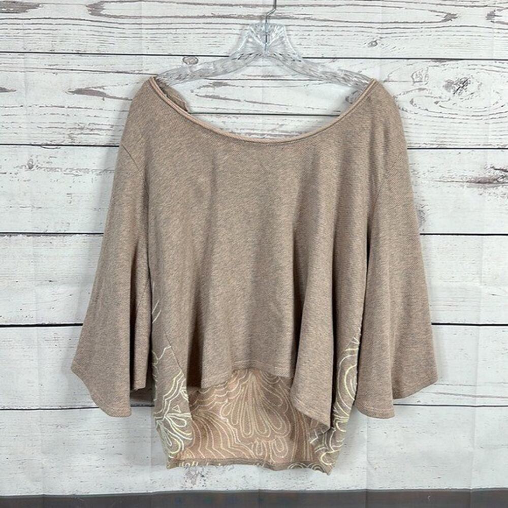 Akemi + Kin Top Shirt Womens Medium‎ Knit Beaded Bird Metallic Embroidered Boxy - Picture 5 of 13